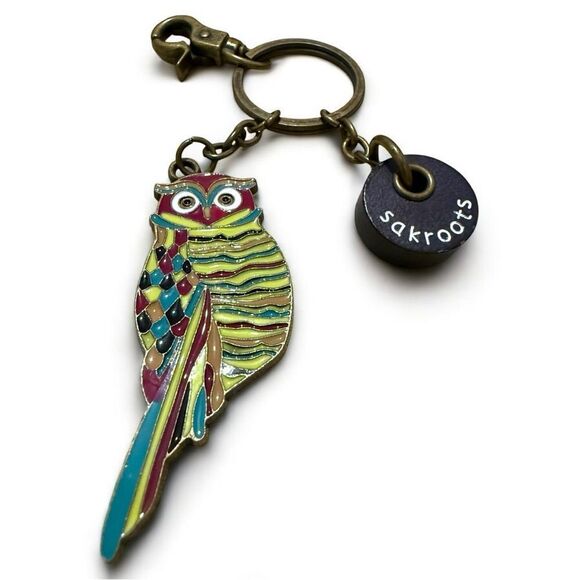 Sakroots Owl Enamel Keychain Colorful Boho Bird Pendant - Picture 6 of 17